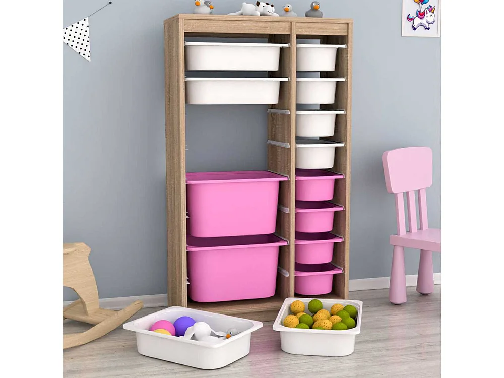 Meuble de rangement 14 tiroirs Montana Sonomo, blanc et rose