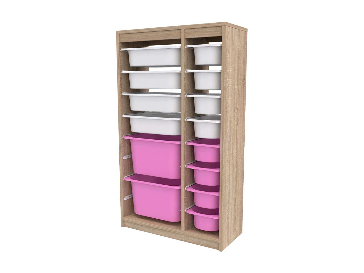 Meuble de rangement 14 tiroirs Montana Sonomo, blanc et rose