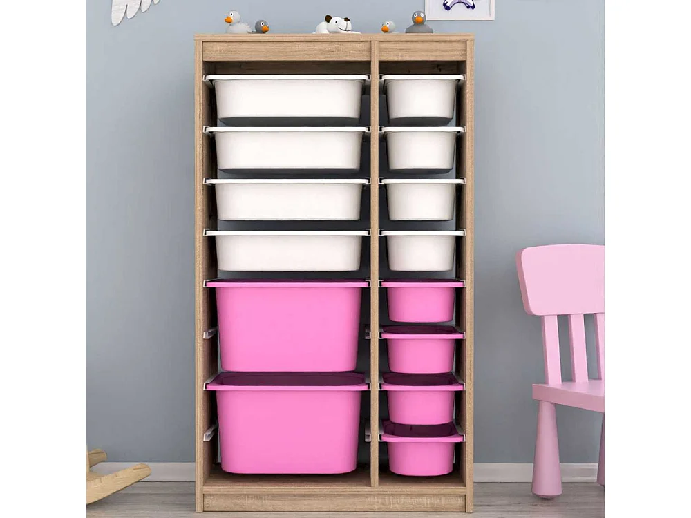 Meuble de rangement 14 tiroirs Montana Sonomo, blanc et rose