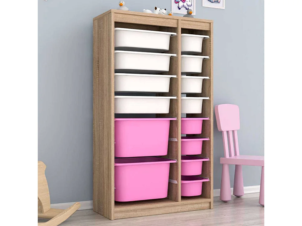 Meuble de rangement 14 tiroirs Montana Sonomo, blanc et rose