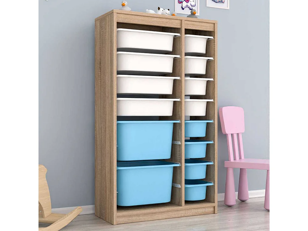 Meuble de rangement 14 tiroirs Montana Sonomo, blanc et bleu