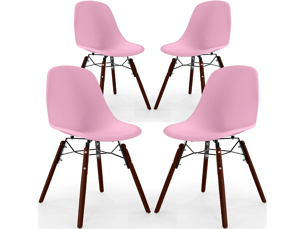 Chaises de Salle à Manger - Design Scandinave - Pieds en Bois Sombre - Lot de 4 - Skögur Rose