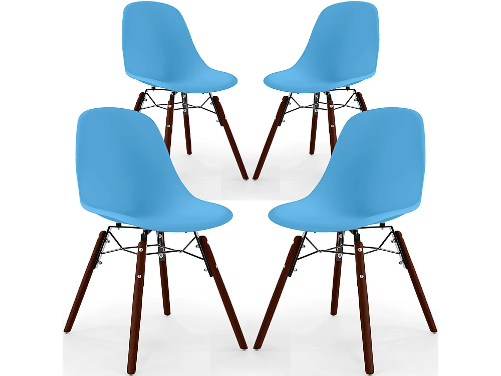Chaises de Salle à Manger - Design Scandinave - Pieds en Bois Sombre - Lot de 4 - Skögur Bleu