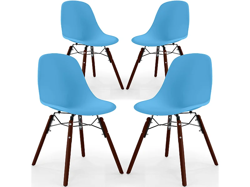 Chaises de Salle à Manger - Design Scandinave - Pieds en Bois Sombre - Lot de 4 - Skögur Bleu