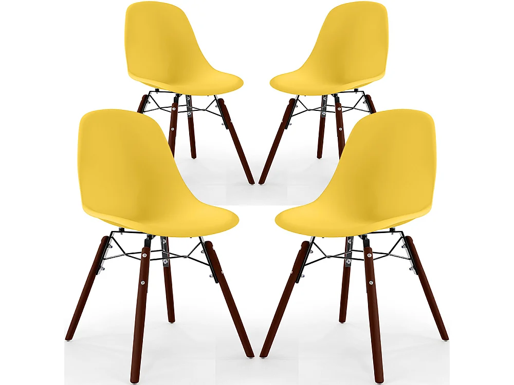 Chaises de Salle à Manger - Design Scandinave - Pieds en Bois Sombre - Lot de 4 - Skögur Jaune
