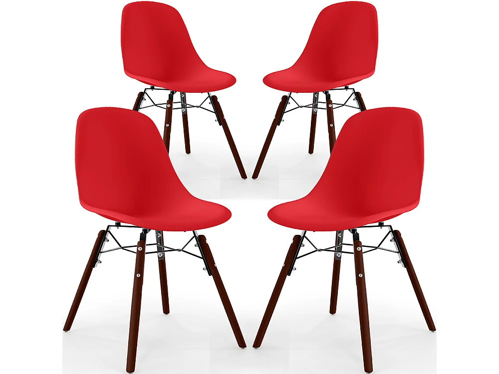 Chaises de Salle à Manger - Design Scandinave - Pieds en Bois Sombre - Lot de 4 - Skögur Rouge