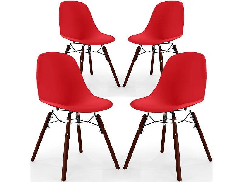 Chaises de Salle à Manger - Design Scandinave - Pieds en Bois Sombre - Lot de 4 - Skögur Rouge