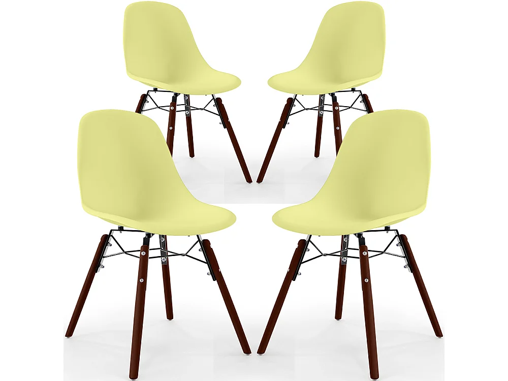 Chaises de Salle à Manger - Design Scandinave - Pieds en Bois Sombre - Lot de 4 - Skögur Jaune pâle