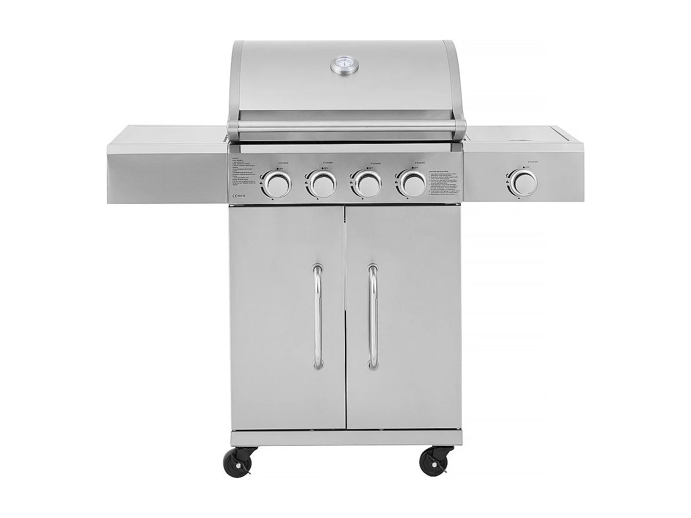 Barbacoa de gas de acero inoxidable con 5 quemadores incluido 1 quemador lateral "Brazzo" - 118 x 57 x 104 cm - Gris claro