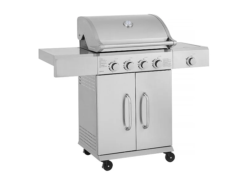 Barbacoa de gas de acero inoxidable con 5 quemadores incluido 1 quemador lateral "Brazzo" - 118 x 57 x 104 cm - Gris claro