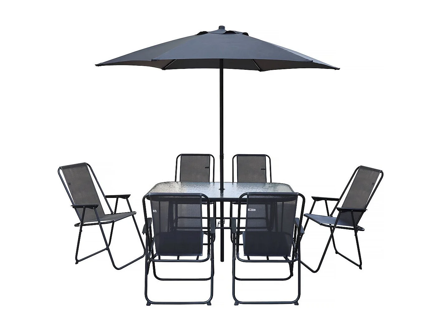 Salon de jardin repas avec parasol en métal "Convivia" - 6 places - Gris anthracite