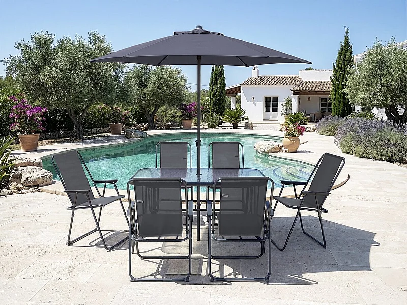 Convivia" dining tuinset met metalen parasol - 6 zits - Antracietgrijs