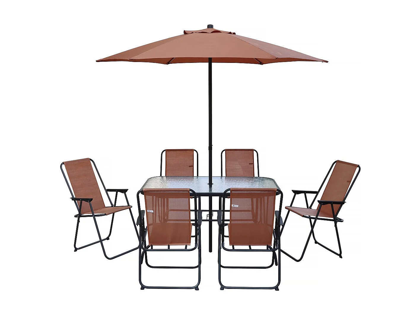 Salon de jardin repas avec parasol en métal "Convivia" - 6 places - Terracotta