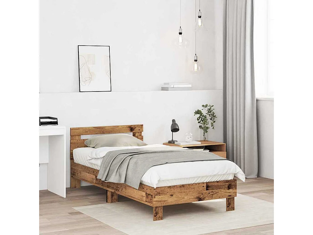 Lit simple | Lit adulte, enfant | Cadre de lit Bois ancien 90x190 cm Bois d'ingénierie
