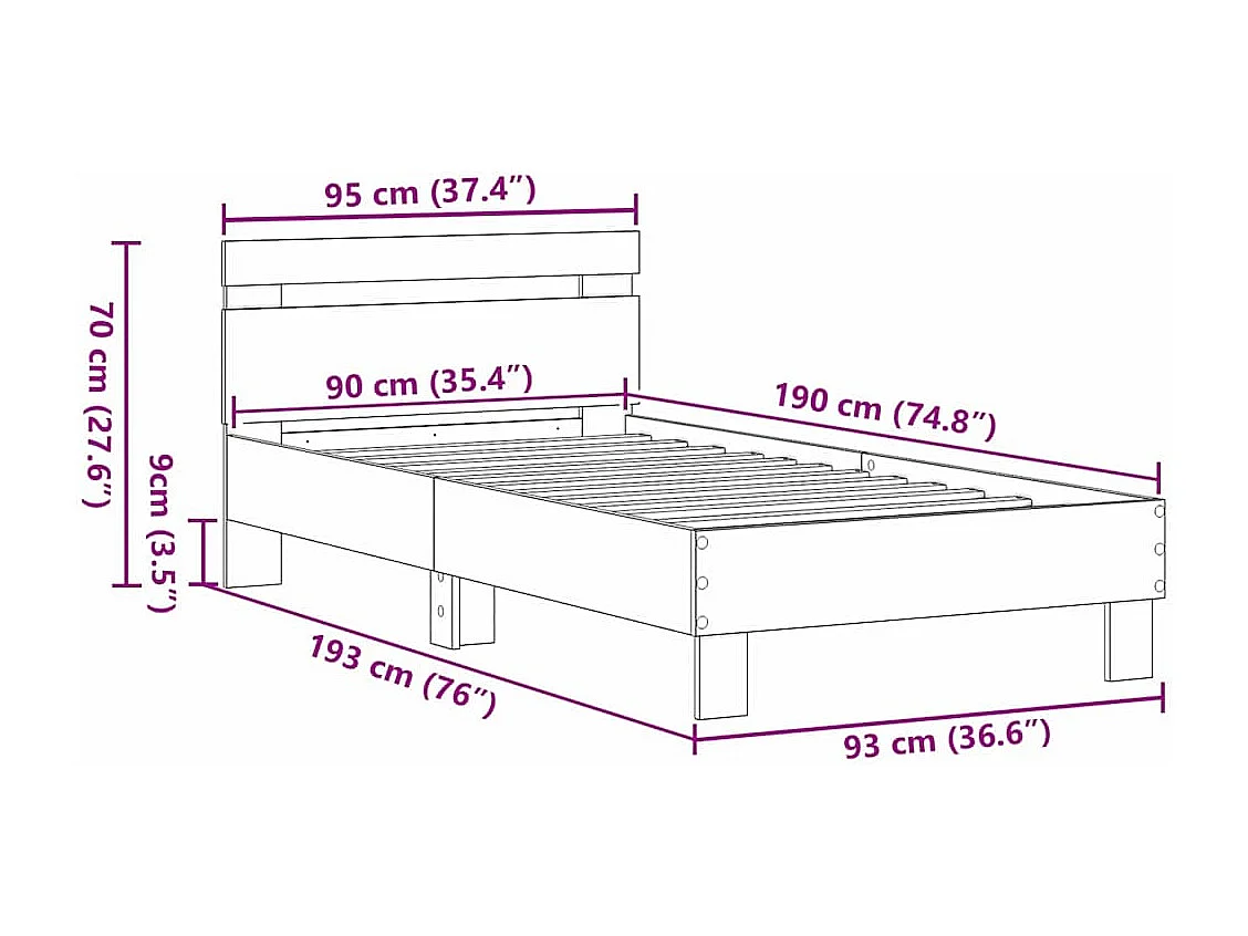 Lit simple | Lit adulte, enfant | Cadre de lit Bois ancien 90x190 cm Bois d'ingénierie