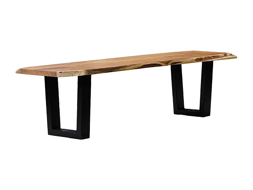 Banc L. 190 cm bois d'acacia et pieds trapèze métal noir - OTTAWA