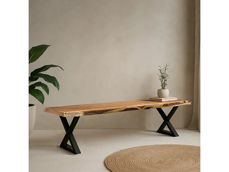 Banc L. 190 cm bois d'acacia et pieds en X en métal noir - OTTAWA
