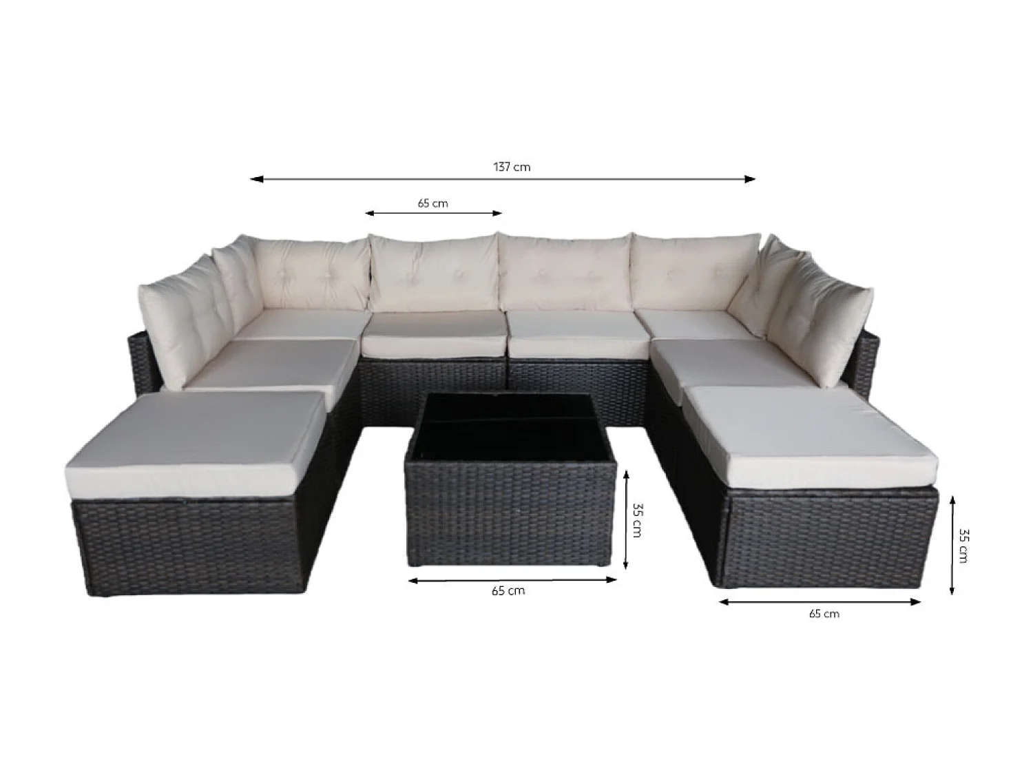 Salon de jardin 8 places en résine tressée marron et beige YANUCA