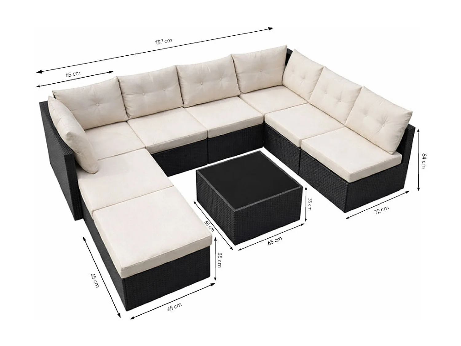 Salon de jardin 8 places en résine tressée noir et beige YANUCA