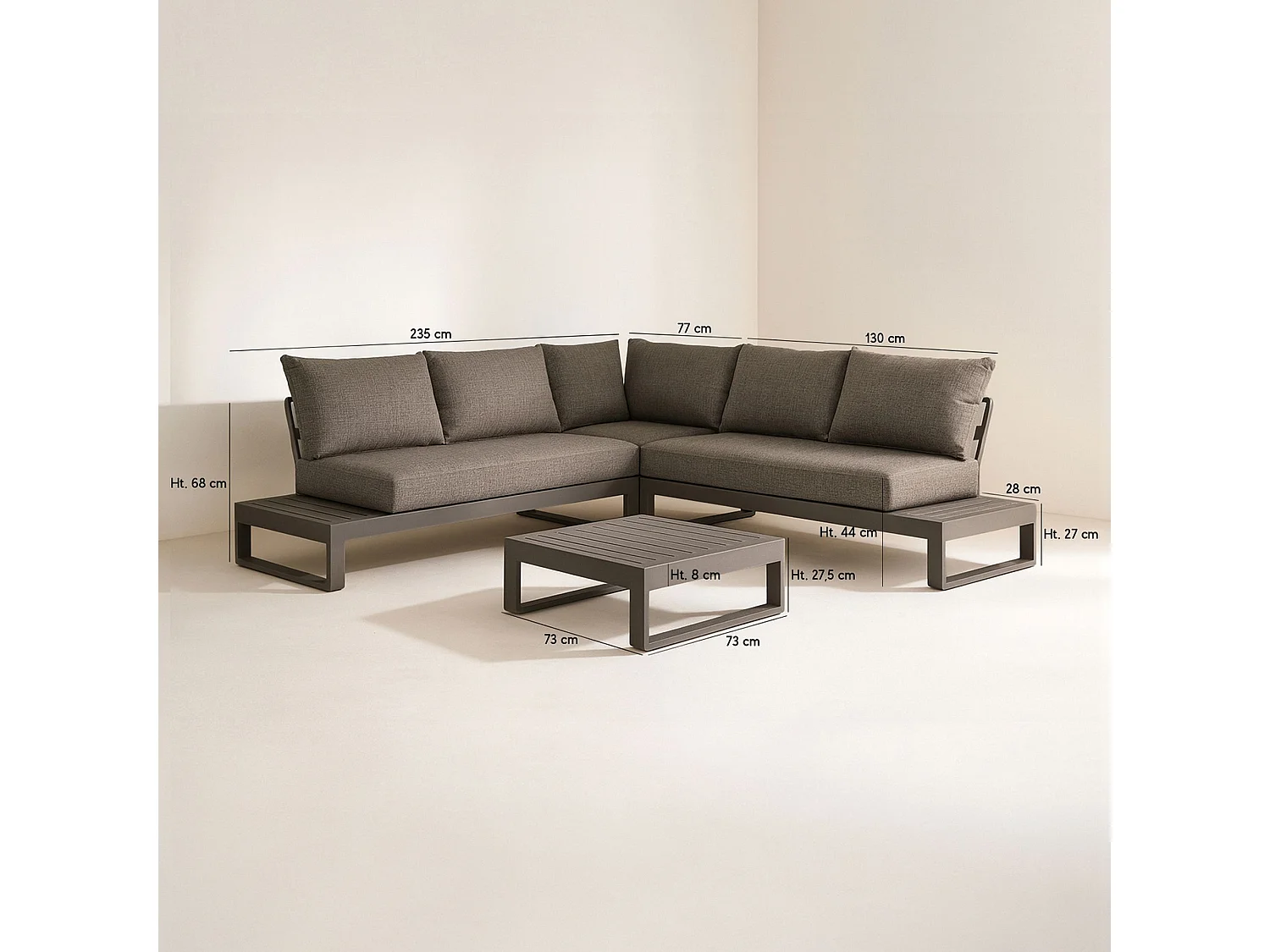 Now's Home - Salon De Jardin D'angle 5 Places En Aluminium Et Tissu Moka Madrague