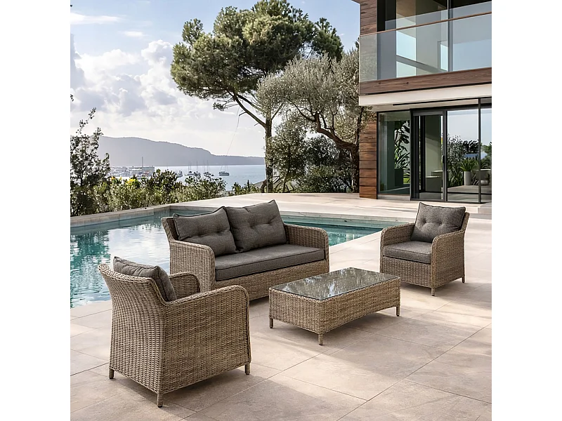 Now's Home - Salon De Jardin En Resine Tressee/aluminium Moka  Porto-fino