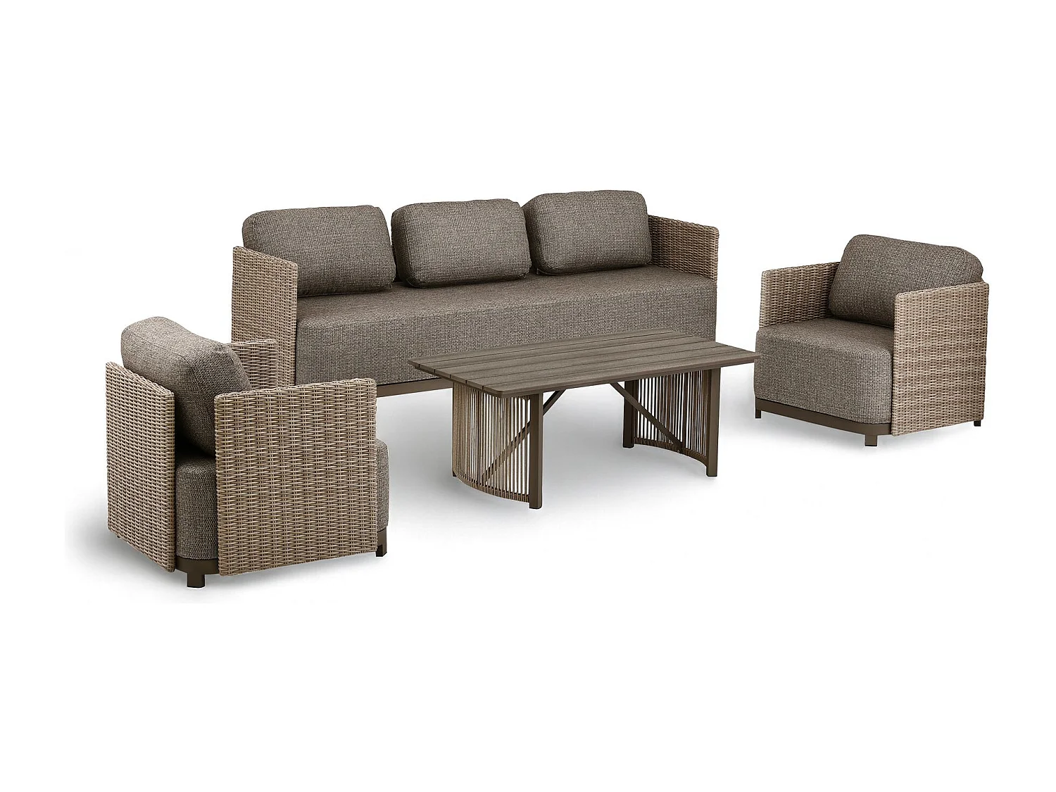 Now's Home - Salon De Jardin 4 Places En Aluminium Et Tissu Moka Madrague