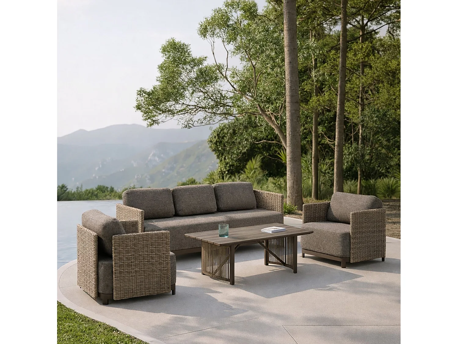 Now's Home - Salon De Jardin 4 Places En Aluminium Et Tissu Moka Madrague