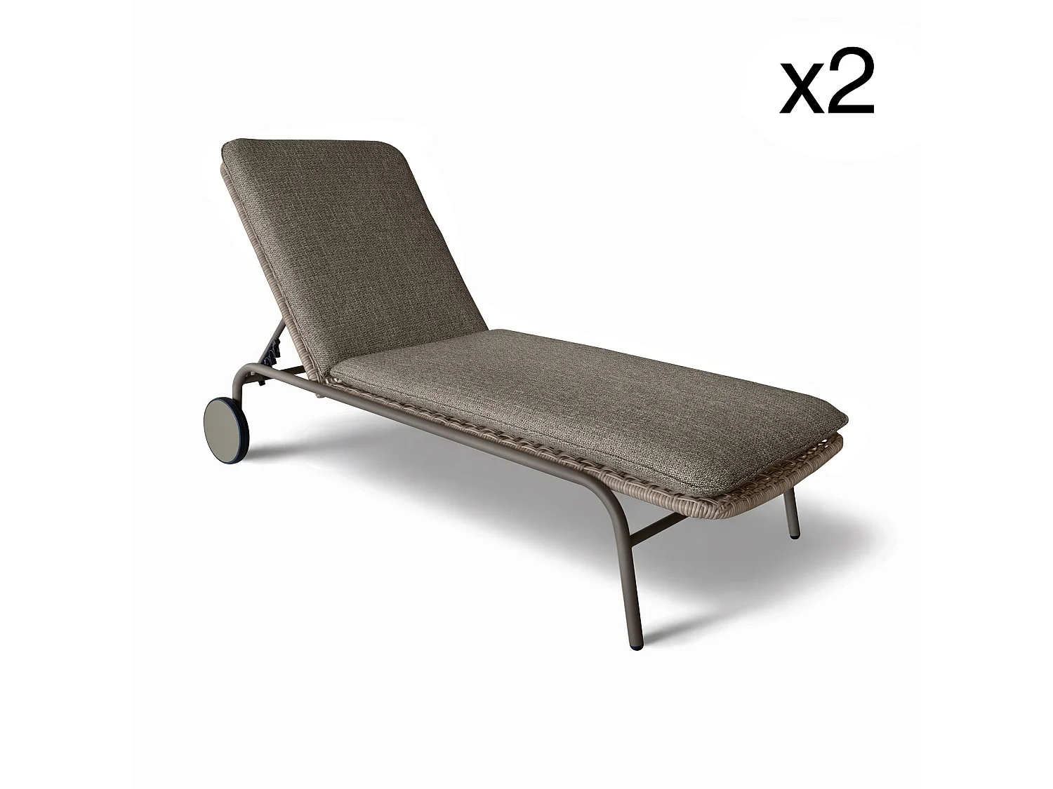 Now's Home - Lot 2 Chaises Longues A Roulette Aluminium Et Tissu Moka  Madrague