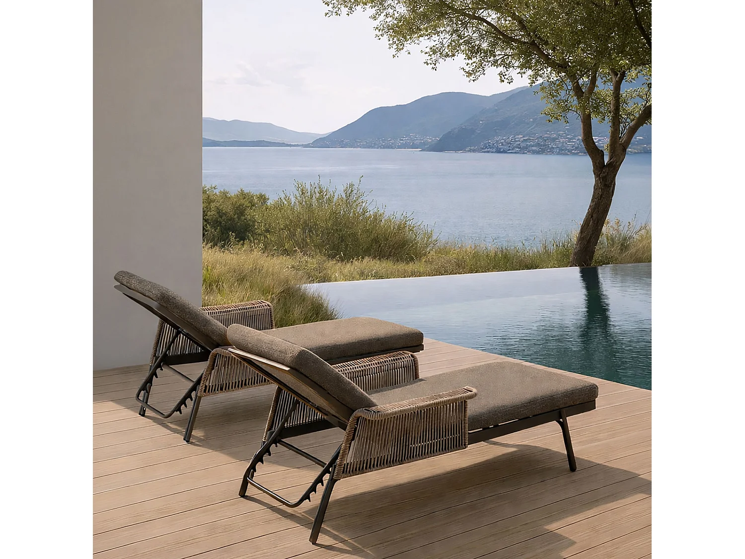 Now's Home - Lot De 2 Chaises Longues En Aluminium Et Tissu Moka  Madrague