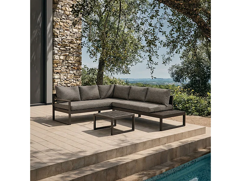 Now's Home - Salon De Jardin D'angle Structure Aluminium Et Tissu Moka Pisa