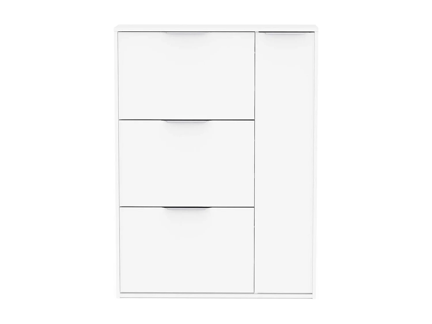 Meuble à chaussures 3 abattants 1 porte couleur blanc mat - Largeur 90,7 x Profondeur 26,1 x Hauteur 122,9 cm