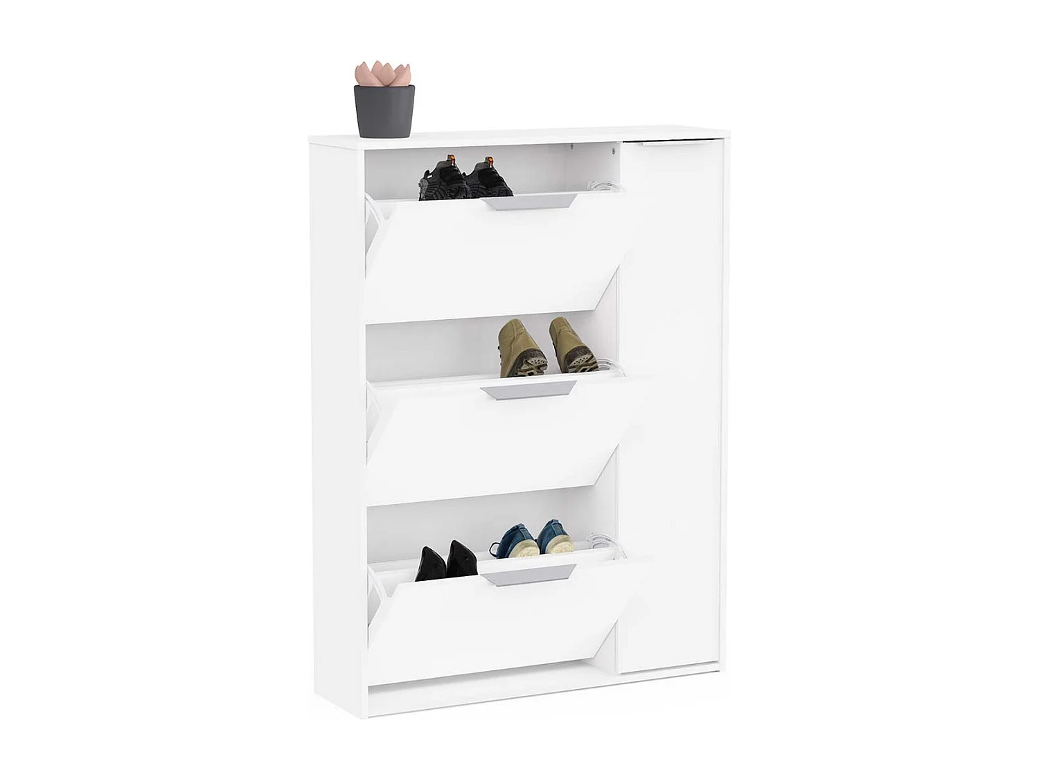 Meuble à chaussures 3 abattants 1 porte couleur blanc mat - Largeur 90,7 x Profondeur 26,1 x Hauteur 122,9 cm