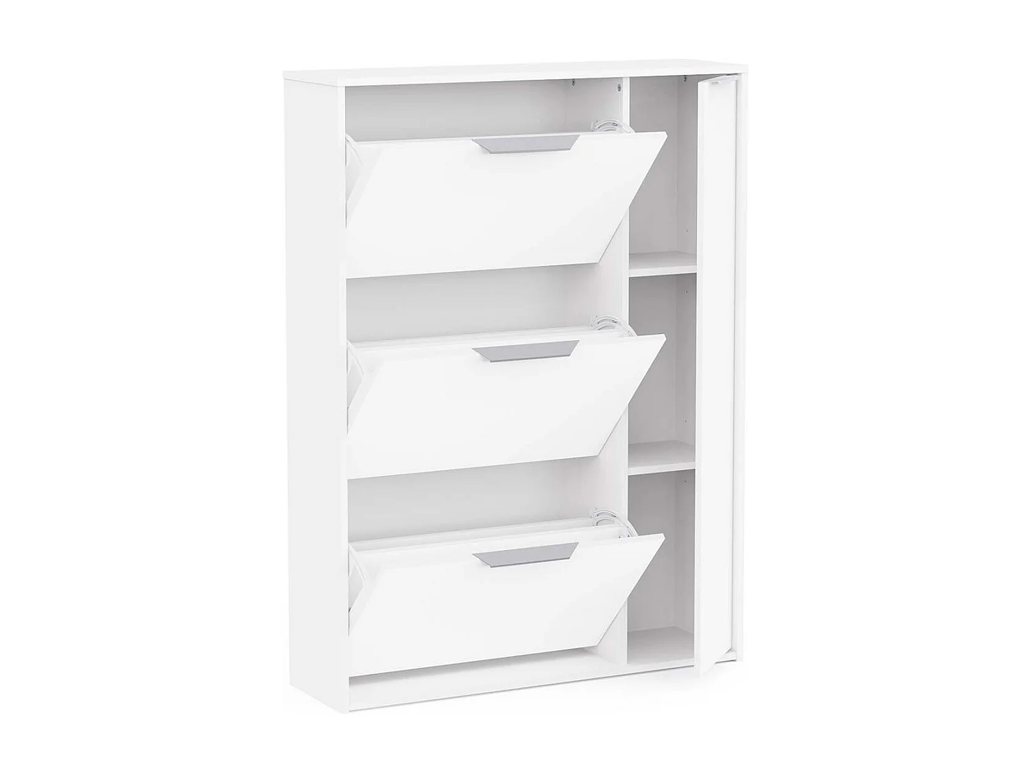 Meuble à chaussures 3 abattants 1 porte couleur blanc mat - Largeur 90,7 x Profondeur 26,1 x Hauteur 122,9 cm