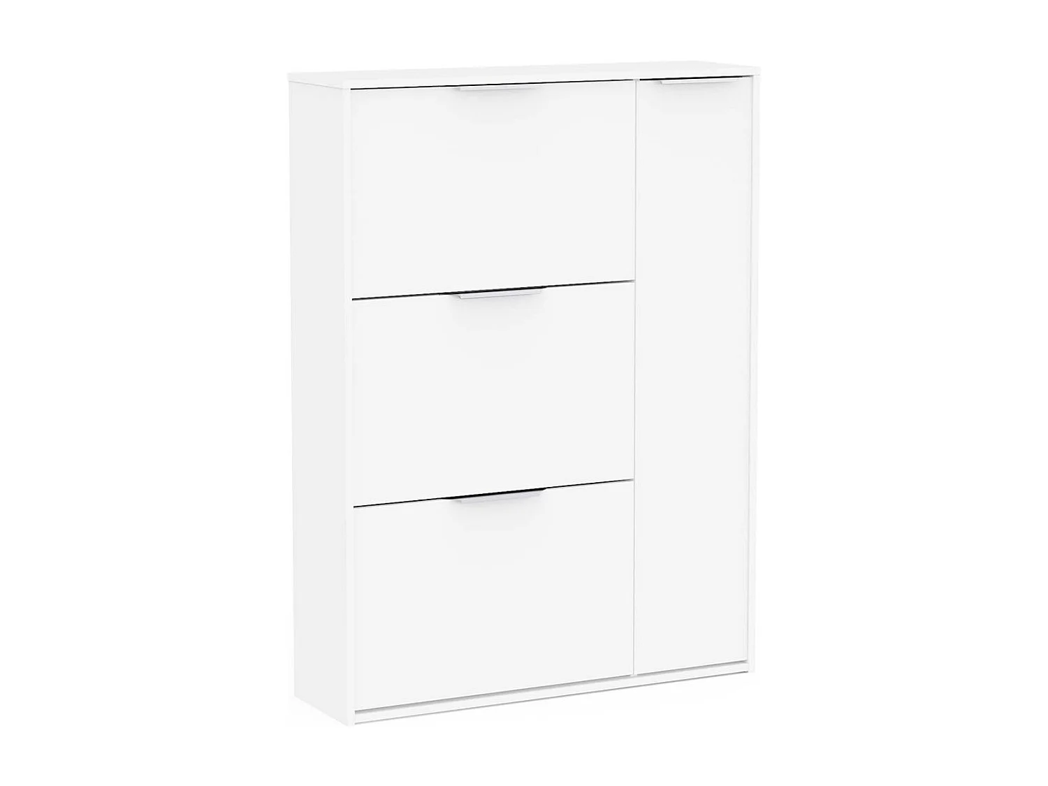 Meuble à chaussures 3 abattants 1 porte couleur blanc mat - Largeur 90,7 x Profondeur 26,1 x Hauteur 122,9 cm