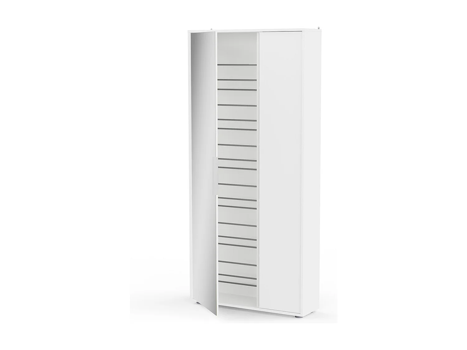 Armoire meuble à chaussures 2 portes avec un miroir couleur blanc mat Longueur 82,8 x Profondeur 23,9 x Hauteur 178,4 cm