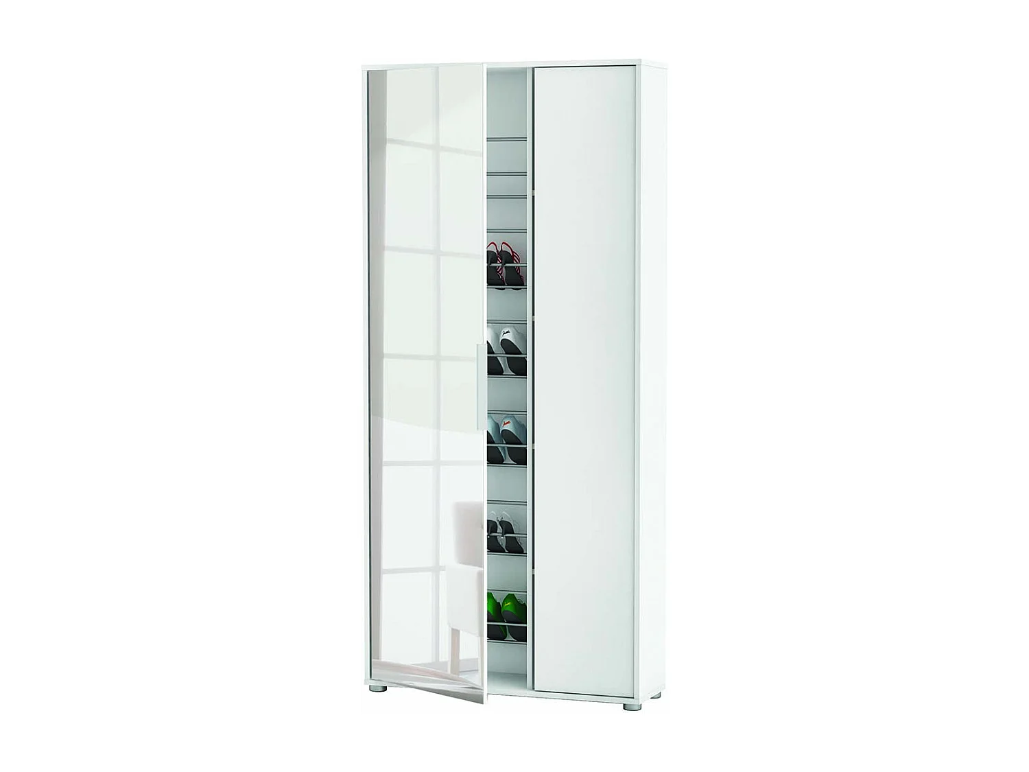 Armoire meuble à chaussures 2 portes avec un miroir couleur blanc mat Longueur 82,8 x Profondeur 23,9 x Hauteur 178,4 cm