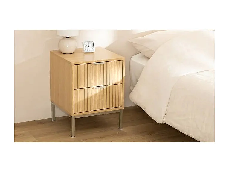 Table de Chevet 2 Tiroirs "Tasso" 52cm Naturel