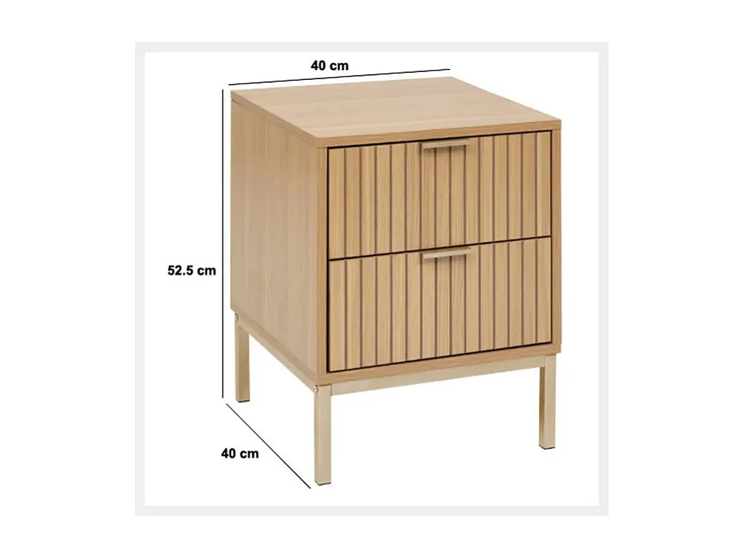 Table de Chevet 2 Tiroirs "Tasso" 52cm Naturel