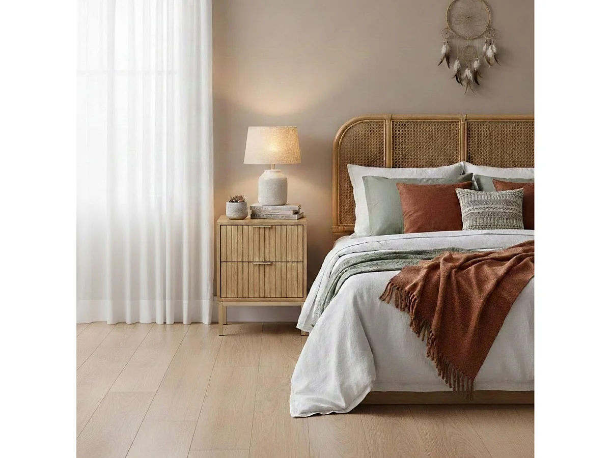 Table de Chevet 2 Tiroirs "Tasso" 52cm Naturel