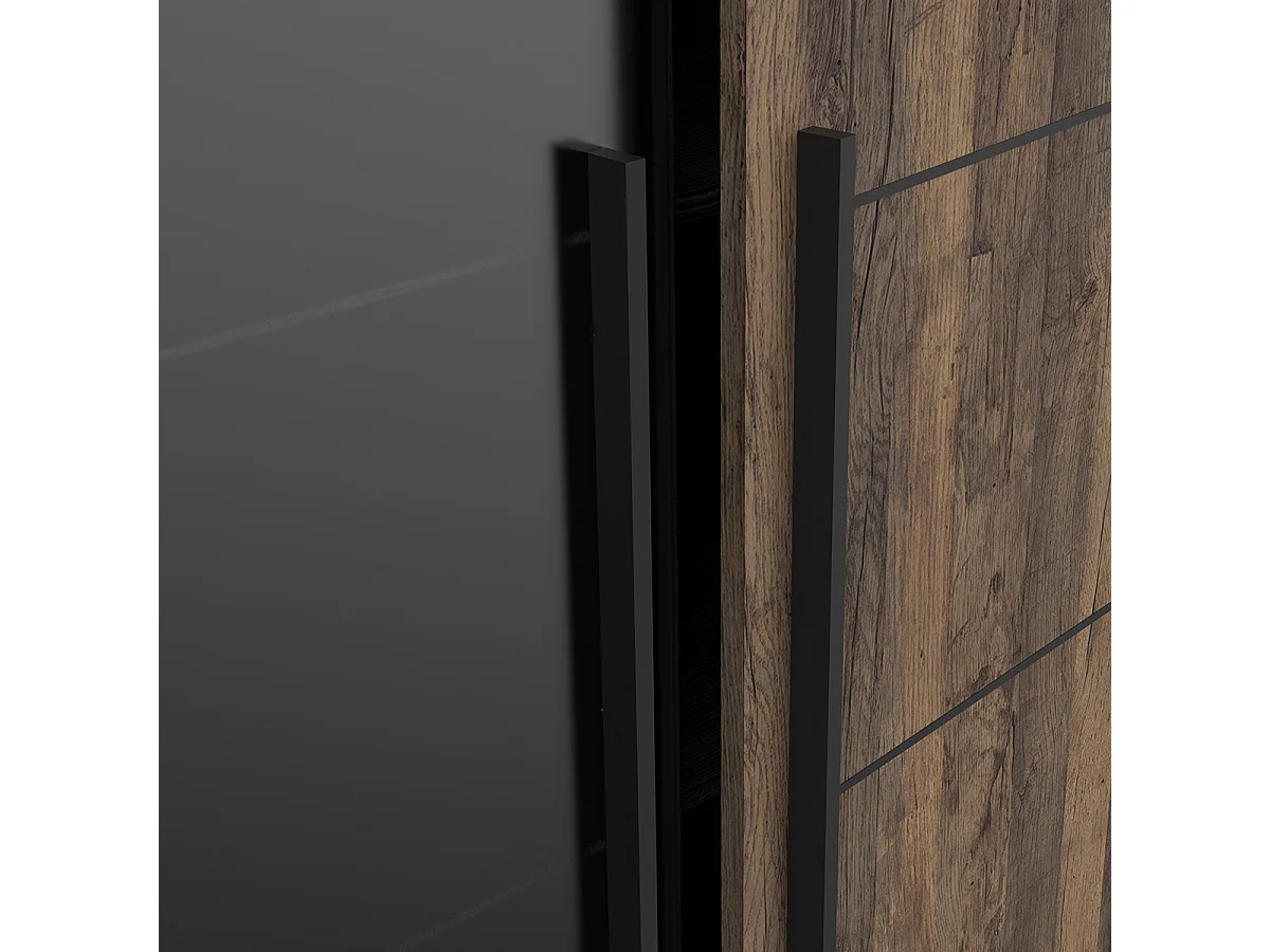 Vitrine meuble de rangement 2 portes couleur chêne foncé / noir - Largeur 114 x Profondeur 39,6 x Hauteur 175,8 cm