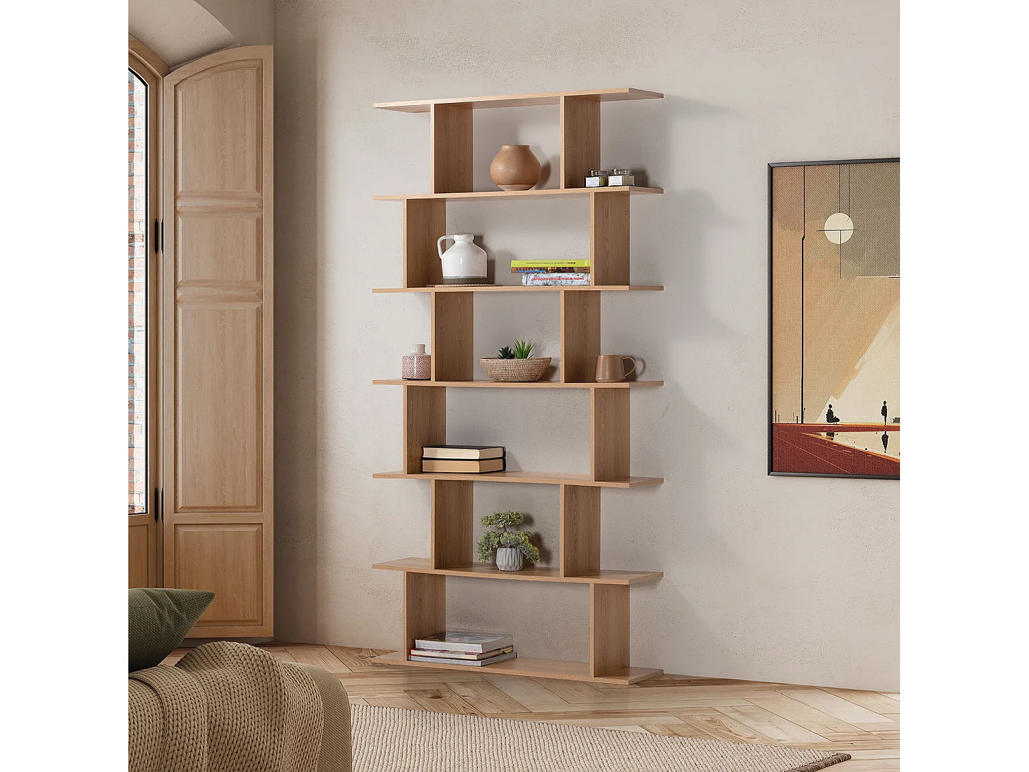 Wohnzimmerregal Osaka 6 fächern Eichenfarbe