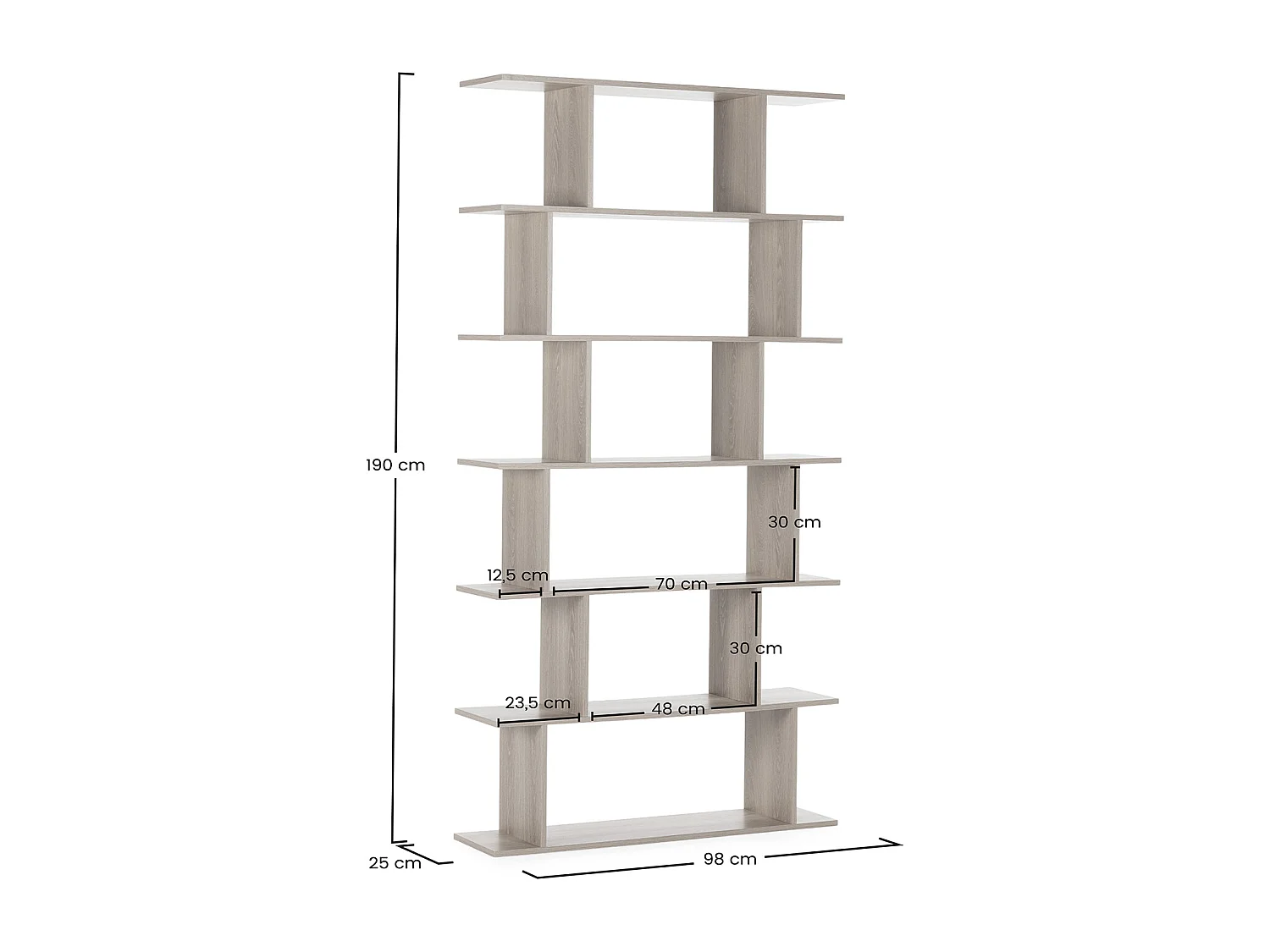 Wohnzimmerregal Osaka 6 fächern Eichenfarbe