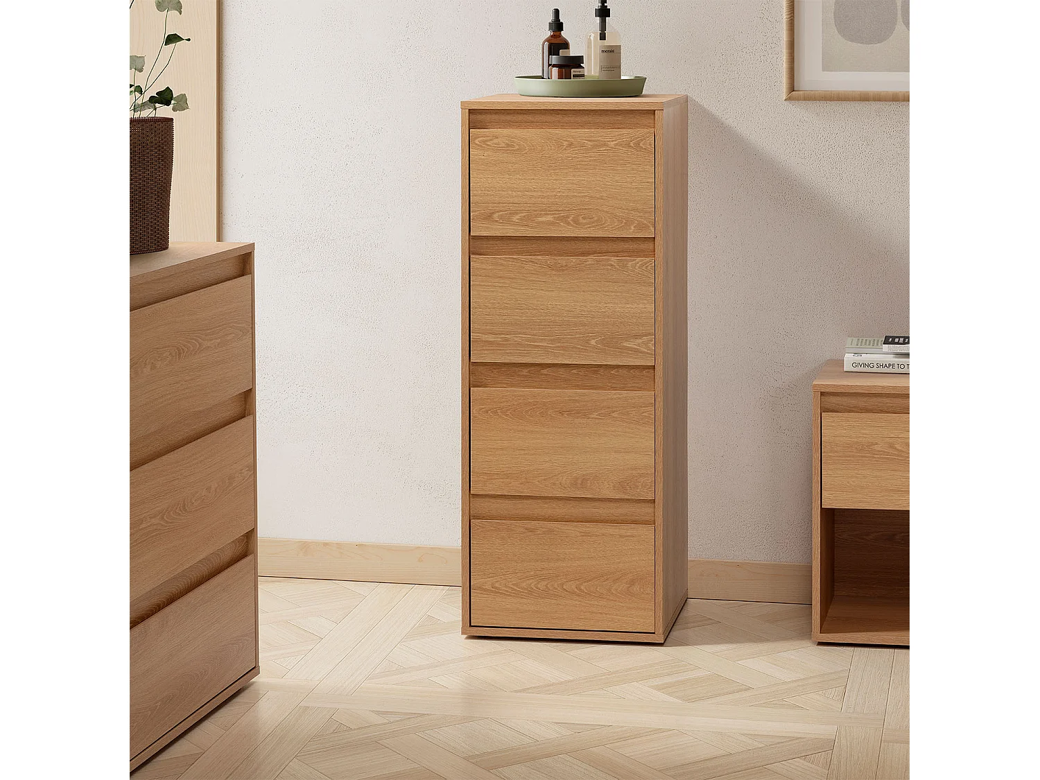 Hohe kommode Tori 4 schubladen Eichenfarbe