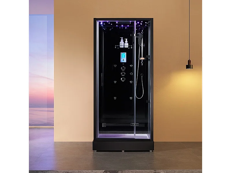 Cabine douche hammam X-ONE 100 BLACK Archipel® - 100x90 cm