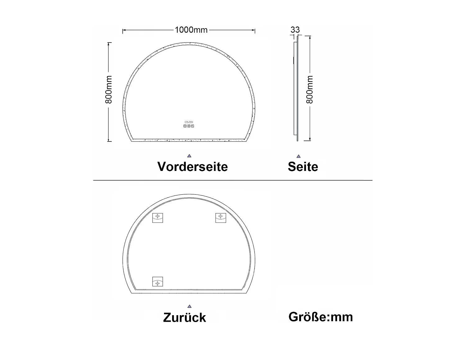 AICA LED Badspiegel 100x80cm Halbrund Bluetooth Uhr Anti-Beschlag 3 Lichfarbe Dimmbar Memory-Funktion