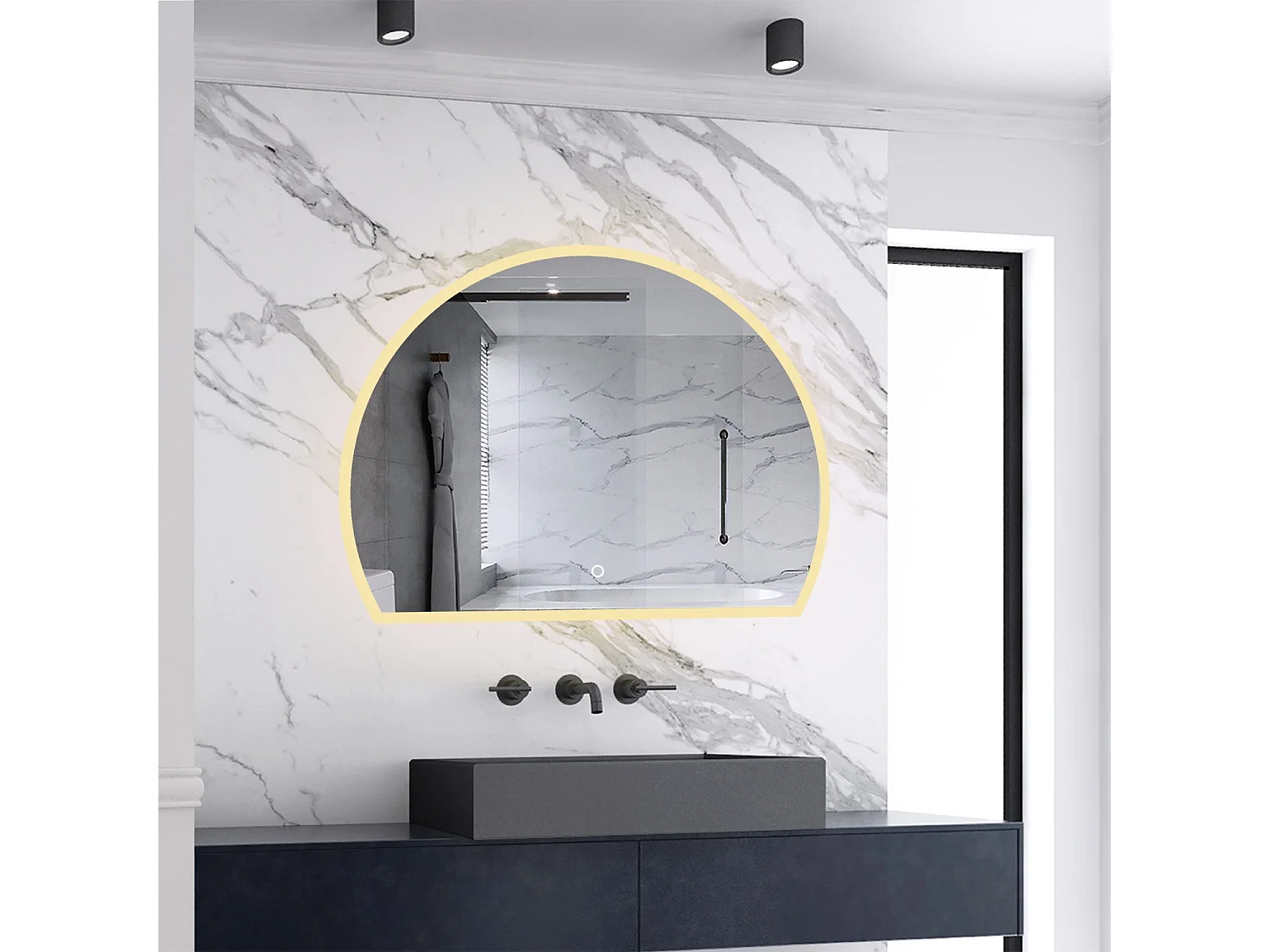 AICA LED Badspiegel 120x100cm Halbrund Anti-Beschlag 3 Lichfarbe Dimmbar Memory-Funktion Wand/Touchschalter