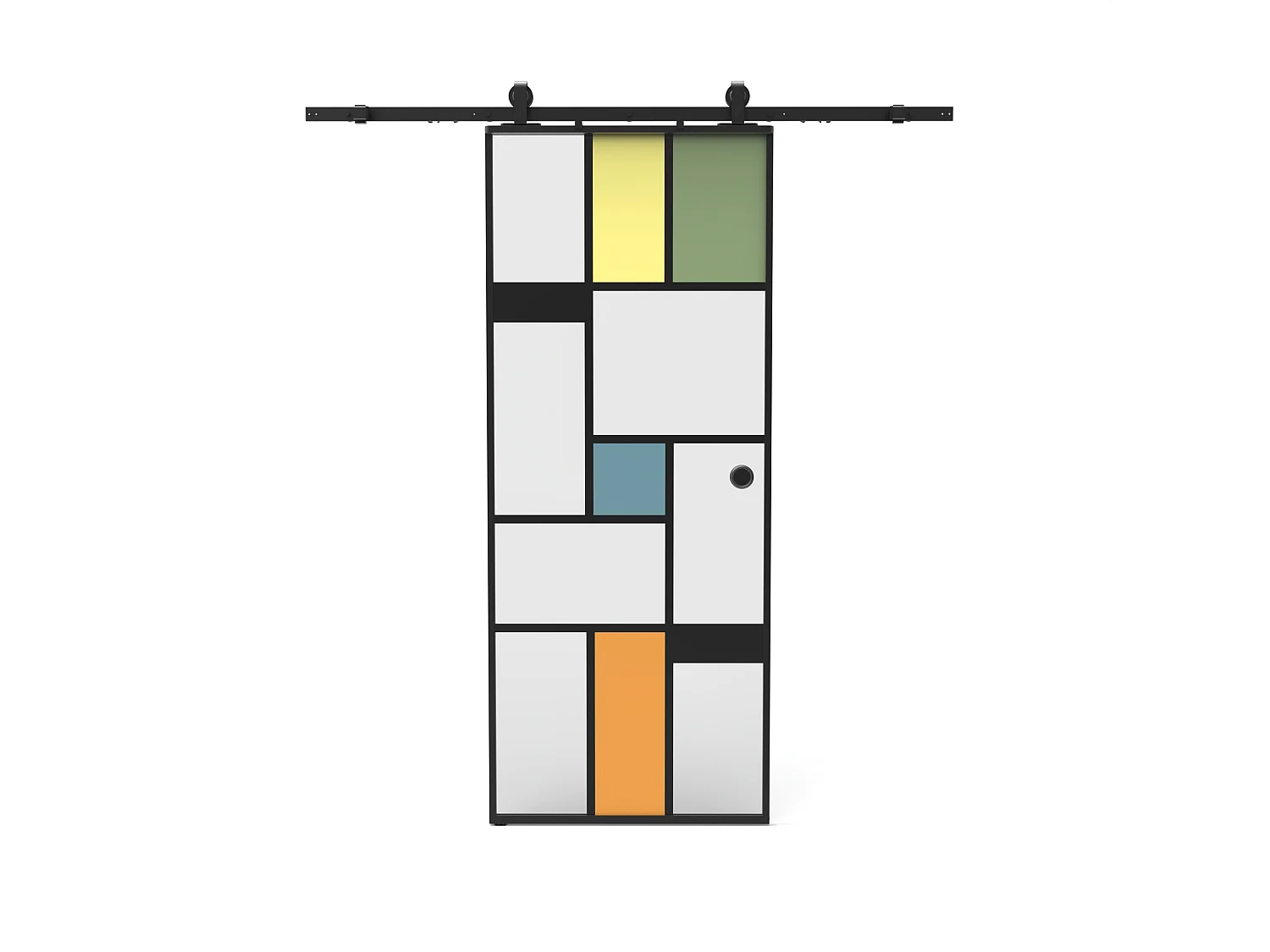 Porte coulissante avec système en applique en aluminium et verre trempé sérigraphié - H204 x L83 cm - MONDANO