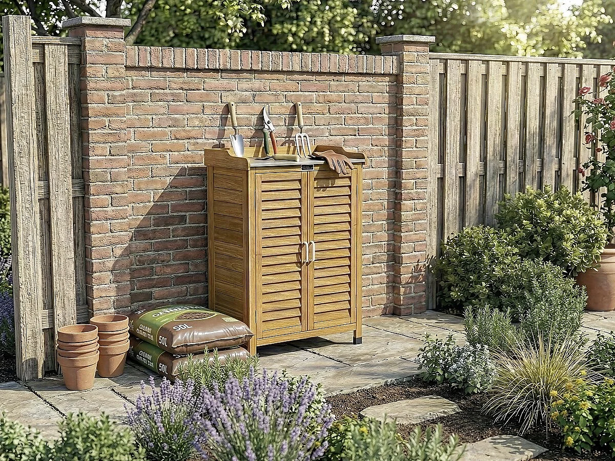 Armoire de jardin en bois avec roulettes "Alexia" - 66 x 41 x 101 cm - Marron