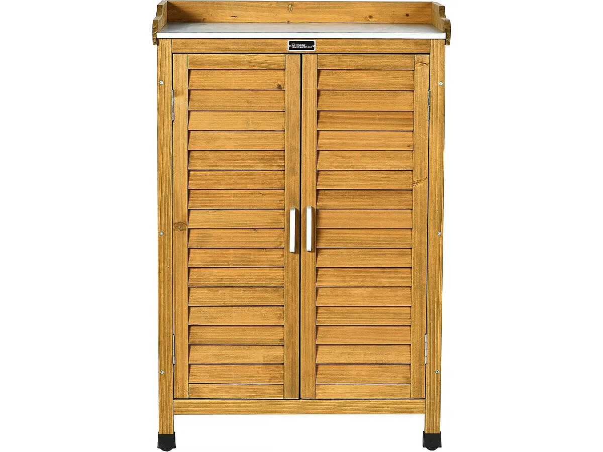 Armario de jardín de madera "Alexia" con ruedas - 66 x 41 x 101 cm - Marrón