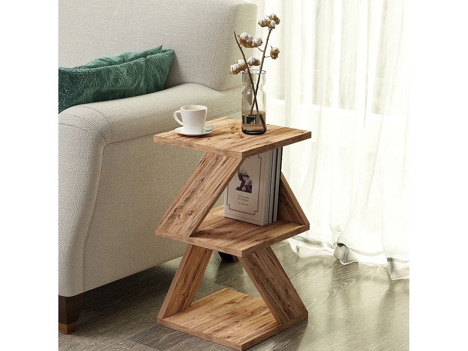 Table d'appoint en bois "Albeni" - 29 x 29 x 54 cm - Pin atlantique
